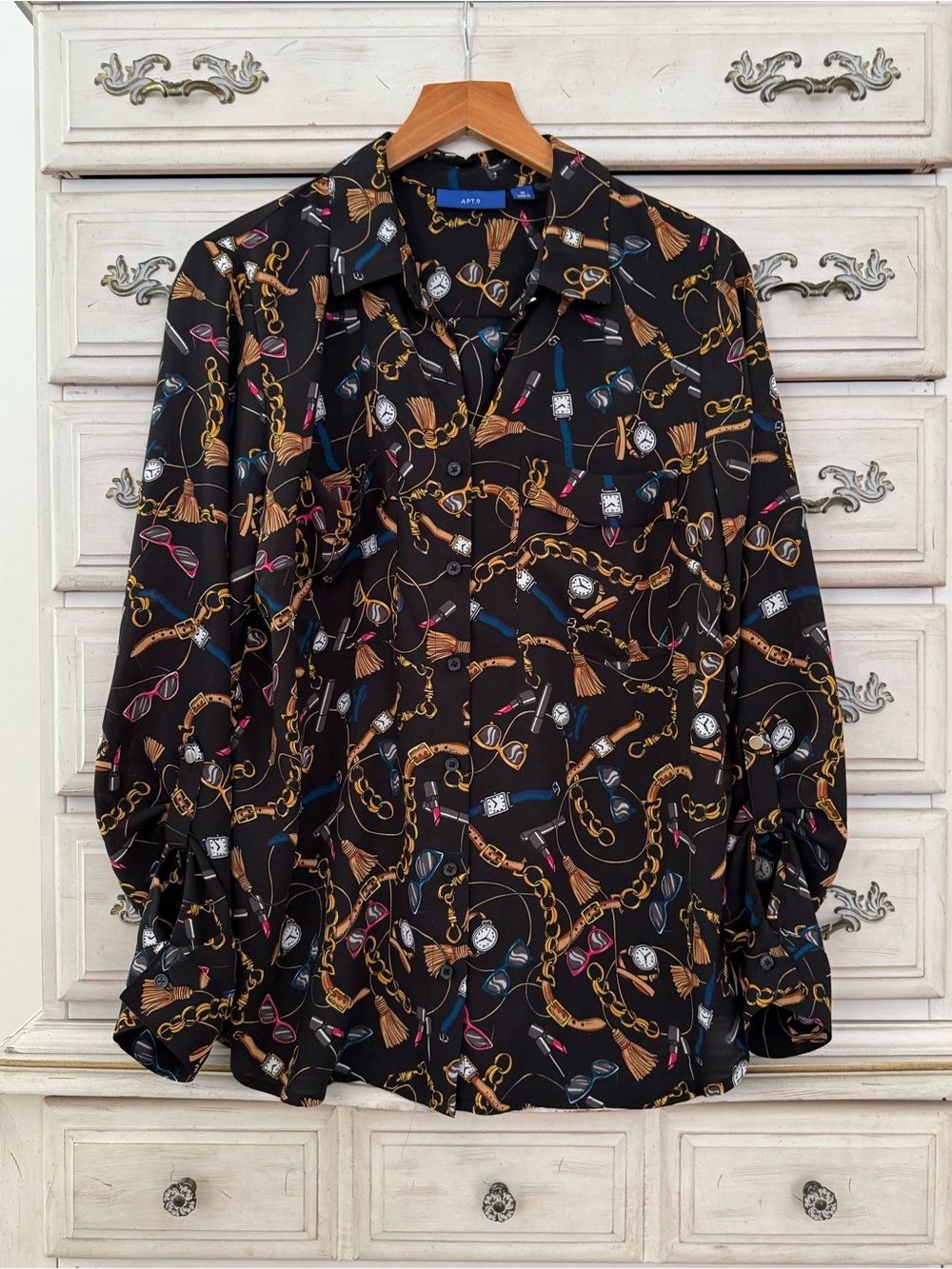 Preppy Watch Lipstick Sunglasses Button Shirt